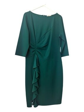 Classic Emerald Green Ruched Ruffle Sheath Dress